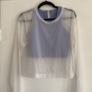 Athleta long sleeve white mesh crop tee